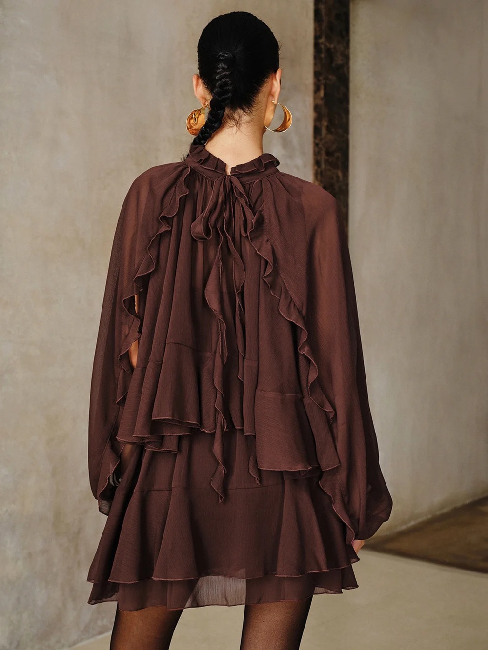 Tiered Ruffle Chiffon Mini Dress Set with Liner - Picture 3 of 3